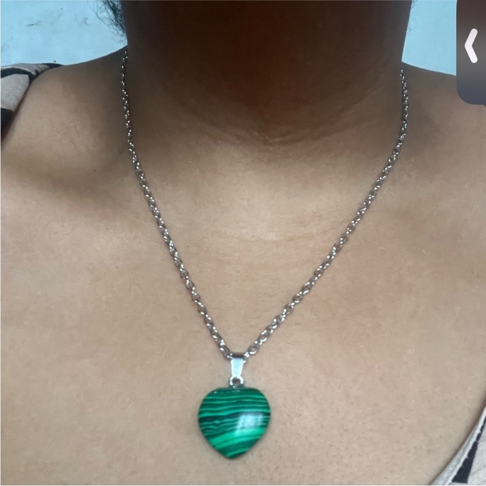 Hand Crafted Green Malachite Heart Pendant on Chain Handmade Necklace Ha…